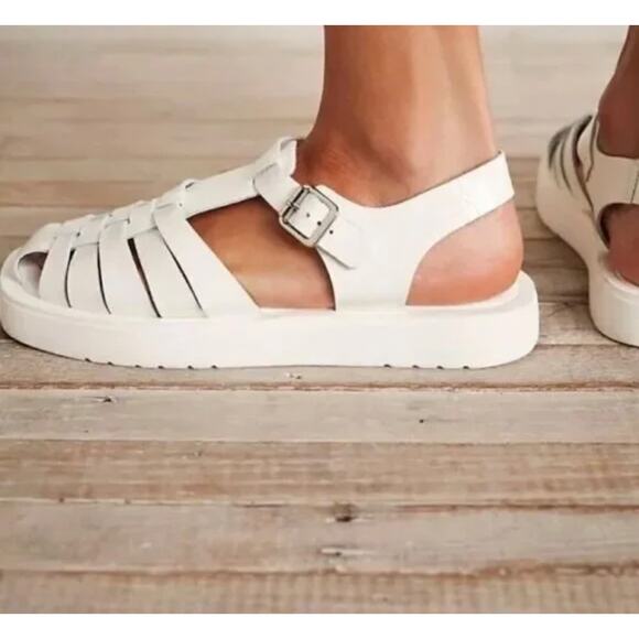 Free People Finn Fisherman Platform Sandals in White Patent Leather Size 9 - Picture 3 of 8